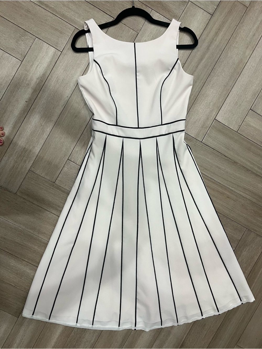 White House Black Market White Midi Dress with Black Contrast Piping